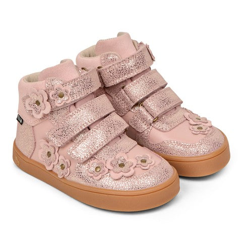 Barefoot Sneaker Nero Flower - Vintage Rose Glitter